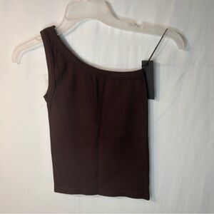 NWT Savvi Iris Tank Top One-Shoulder Brown Size XS-Small Stretch